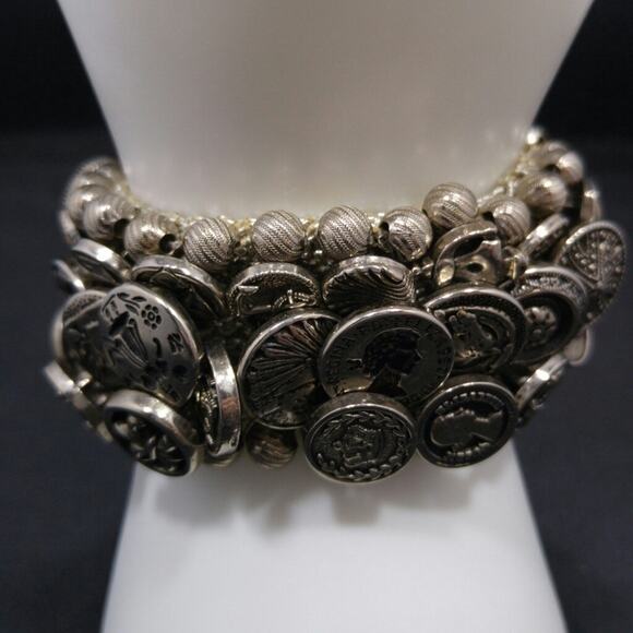 Women's Button Covered Wide Stretch Bracelet, 5 1/2 Inches Plus Stretch - Picture 4 of 8